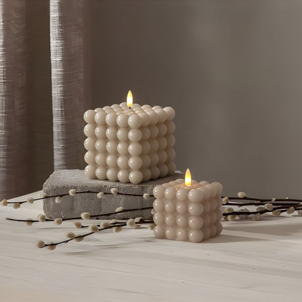 Star Trading, beige LED Stumpenkerze - Flamme Dot - Bubble - warmweiß, Timerfunktion