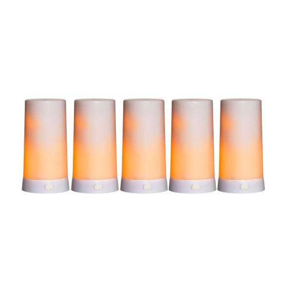 Diner 5 Extra - Kerzen Set für außen - Weiß - Höhe: 13 cm - Akkubetrieb - tanzende Flamme