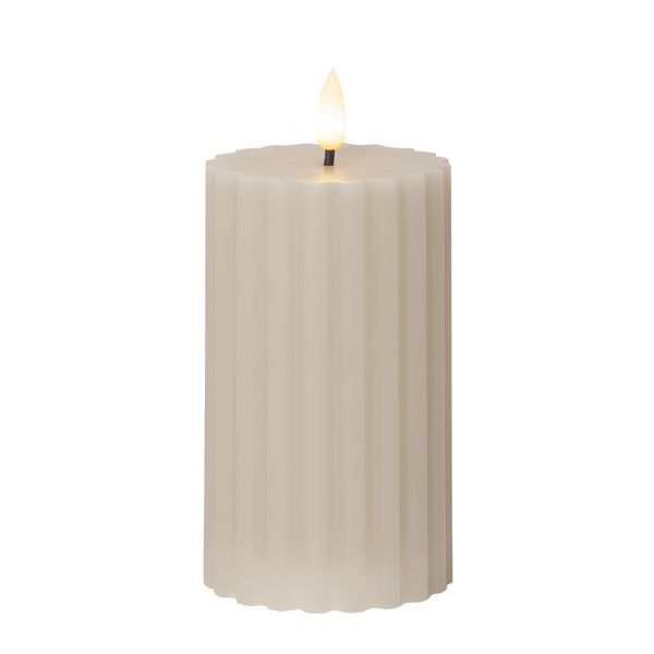 Flamme Stripe - Kerze für innen - Beige - Höhe: 15,0 cm - Batteriebetrieb - Timer - flackernd