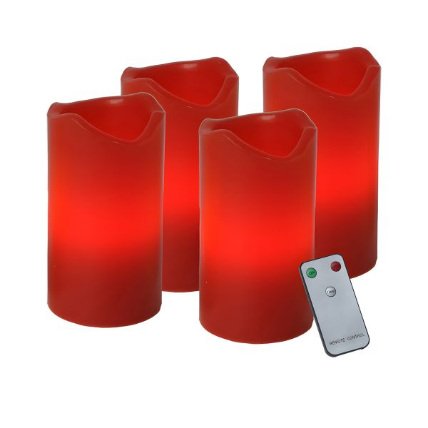 Star Trading, 4er-Set rote LED-Adventskerzen, Lichtfarbe warmweiß, inkl. Fernbedienung und Timer, 10