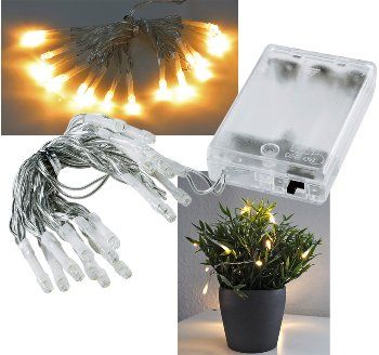 batteriebetriebene LED Lichterkette 2m warmweiß, transp. Kabel, 20 LEDs