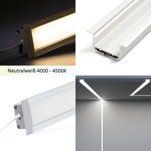 24V Aluminium Einbau LED Leiste – COB - tageslichtweiß – diffuse Abdeckung 24V Aluminium Einbau LED Leiste – COB - tageslichtweiß – diffuse Abdeckung