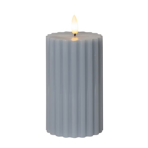 Flamme Stripe - Kerze für innen - Blau - Höhe: 15,0 cm - Batteriebetrieb - Timer - flackernd