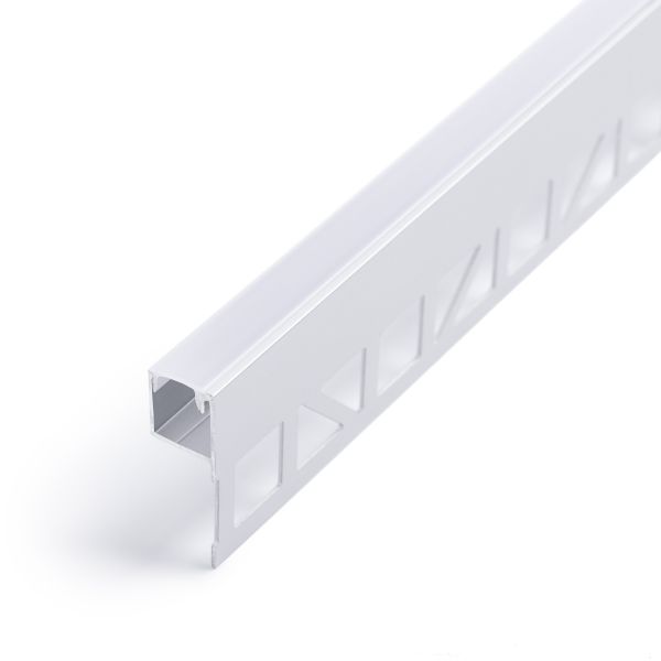 Aluminium LED Profil Fliesenabschluss, nach oben abstrahlend, weiß, diffuse Abdeckung, 1,2 x 3,3cm