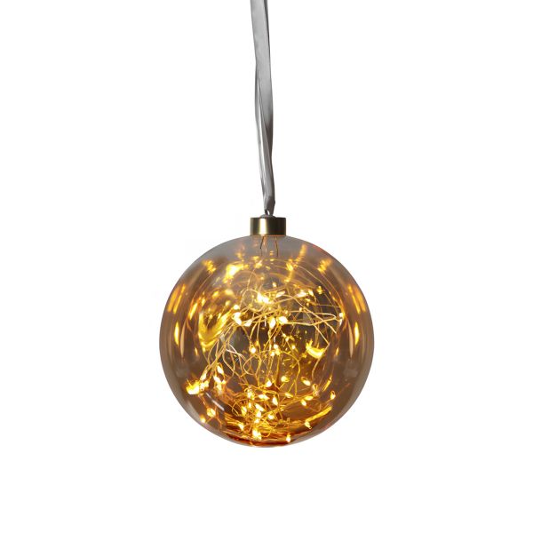 Star Trading, Bernsteinfarbene Glaskugel, Lichterkette innen mit 40 LEDs, Ø 15cm, Innenbereich, IP20