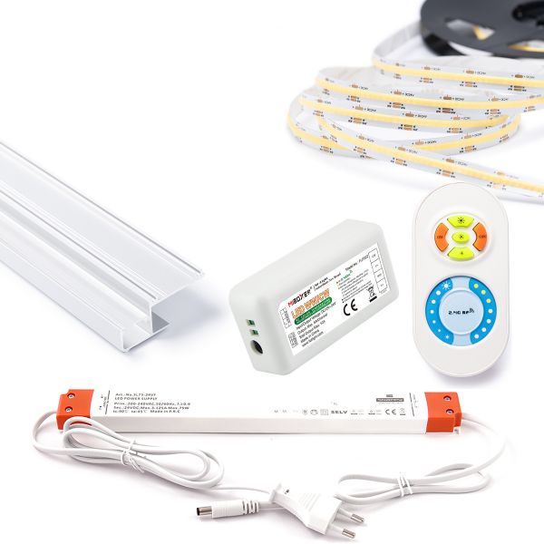 3m Komplett-Set Aluminium Trockenbau Abschluss Profil mit 24V COB LED Streifen, Drywall End