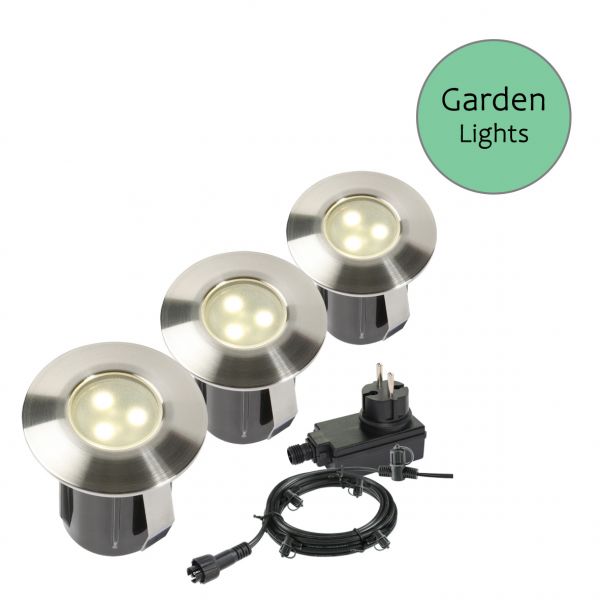 12V Einbaustrahler - Garden Lights - Birch 3er Set, 1,5W, warmweiß, IP67