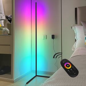 LED - Eck Stehleuchte schwarz, RGB + Weiß + Warmweiß, stufenlos dimmbar inkl. Fernbedienung