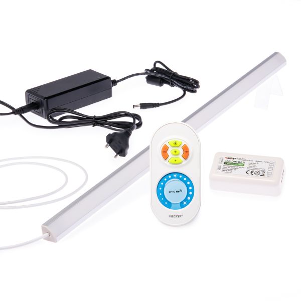 24V LED Eckleisten Set mit Fernbedienung und Netzteil, 98cm Länge, Lichtfarbe weiß