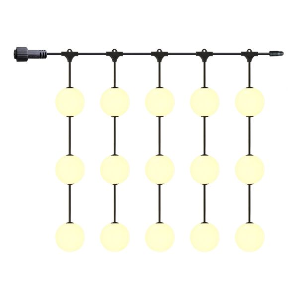 12V LED - Lichtervorhang mit 5x3 Lichtkugeln in 2,1m Länge - für Außen,warmweiß,wasserfest