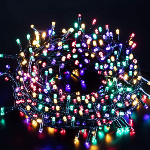 batteriebetriebene LED Lichterkette, 300 LEDs, 40m, bunt - 4 Farben, IP44 innen+außen Timer