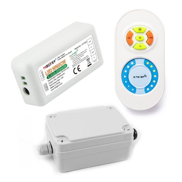 Plug&Play Funk LED Dimmer – 2 Kanal – mit Touch-Fernbedienung inkl. wasserfestem Installationskasten