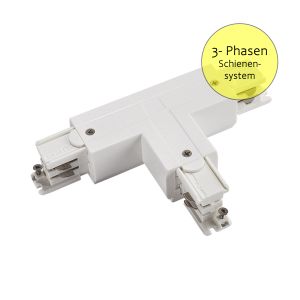 T - Verbinder für 3-Phasen-Stromschienensystem - Schutzleiter außen links, weiß T - Verbinder für 3-Phasen-Stromschienensystem - Schutzleiter außen links, weiß