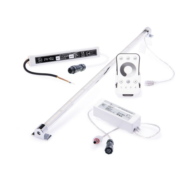 wasserfestes 24V LED Leisten Set mit Steuerung und Netzteil, 100cm Länge, Lichtfarbe warmweiß, IP65