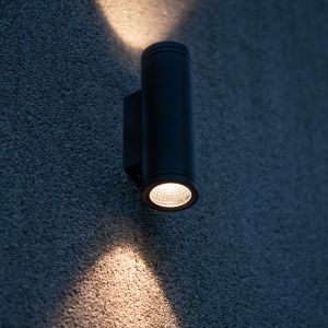 Wandleuchte 2-fach Lichtaustritt oben und unten rund, 2x6W, warmweiß 3000K, 230V, IP65 Wandleuchte 2-fach Lichtaustritt oben und unten rund, 2x6W, warmweiß 3000K, 230V, IP65