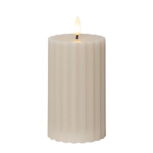 Flamme Stripe - Kerze für innen - Beige - Höhe: 15,0 cm - Batteriebetrieb - Timer - flackernd