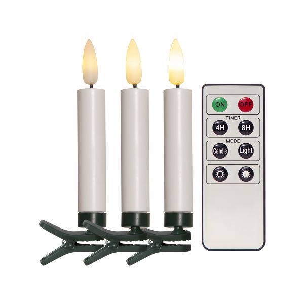 Star Trading, 10 schlanke kabellose LED-Baumkerzen, inkl. FB und Timer, Lichtfarbe warmweiß, Innenbe