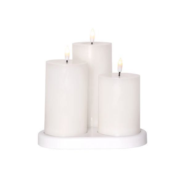 Flamme - Kerzen Set für innen - Weiß - Höhe: 10/ 12,5/ 15 cm - Akkubetrieb - Timer - flackernd