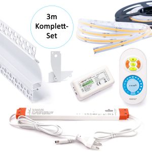 3m Aluminium Trockenbau Wand Profil mit 24V COB LED Streifen, Drywall Elegance 3m Aluminium Trockenbau Wand Profil mit 24V COB LED Streifen, Drywall Elegance
