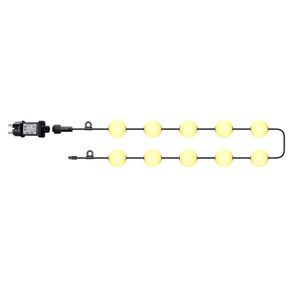 12V LED - Lichterkette für Innen- und Außenbereich mit 10 warmweißen Lichtkugeln in 7,7m Länge