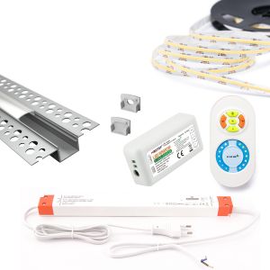 5m Komplett-Set Aluminium Unterputz Profil mit 24V COB LED Streifen, Drywall Slim 5m Komplett-Set Aluminium Unterputz Profil mit 24V COB LED Streifen, Drywall Slim