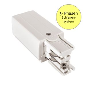 Endeinspeisung für 3-Phasen-Stromschienensystem - Schutzleiter rechts, weiß Endeinspeisung für 3-Phasen-Stromschienensystem - Schutzleiter rechts, weiß
