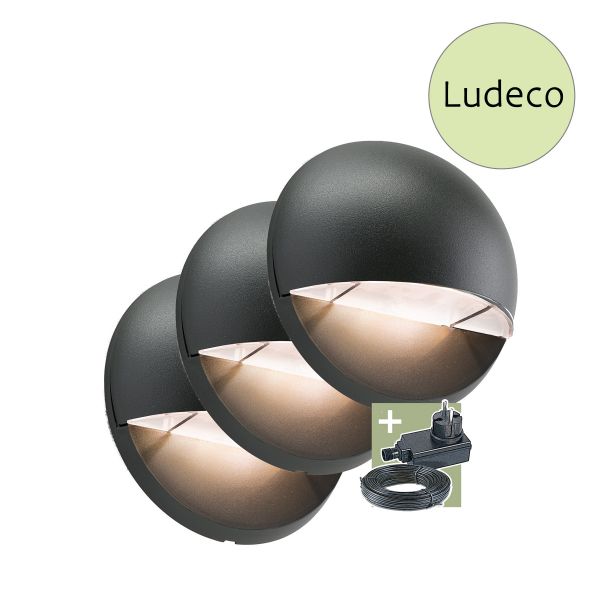 12V Wandleuchte - Ludeco - Vidar 3er Set, 3W, warmweiß, IP44