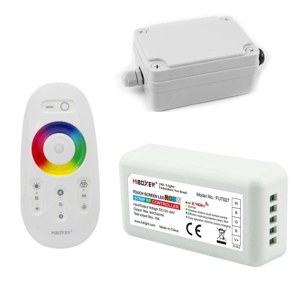Plug & Play Funk LED Controller – 4 Kanal – RGBW – mit Touch-FB - wasserfester Installationskasten