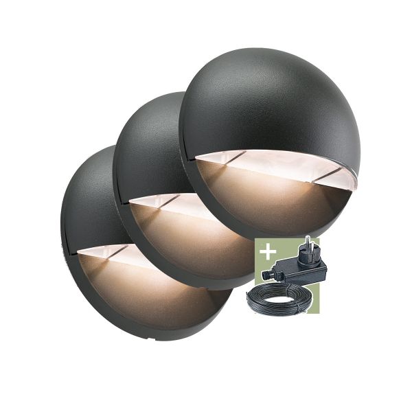 Ludeco, 12V Wandleuchte - Vidar 3er Set, 3W, warmweiß, IP44