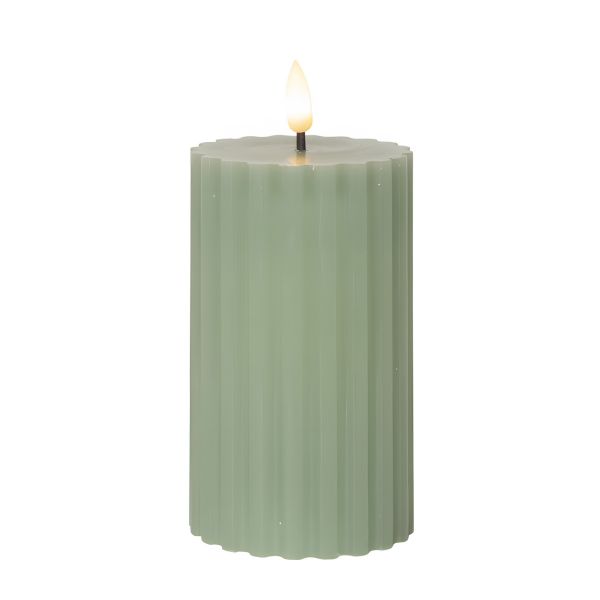 Flamme Stripe - Kerze für innen - Grün - Höhe: 15,0 cm - Batteriebetrieb - Timer - flackernd