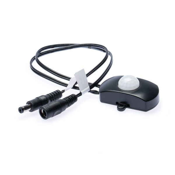 Infrarot Bewegungsmelder mit DC Stecker- und buchse, 6-24V, max 5A, schwarz