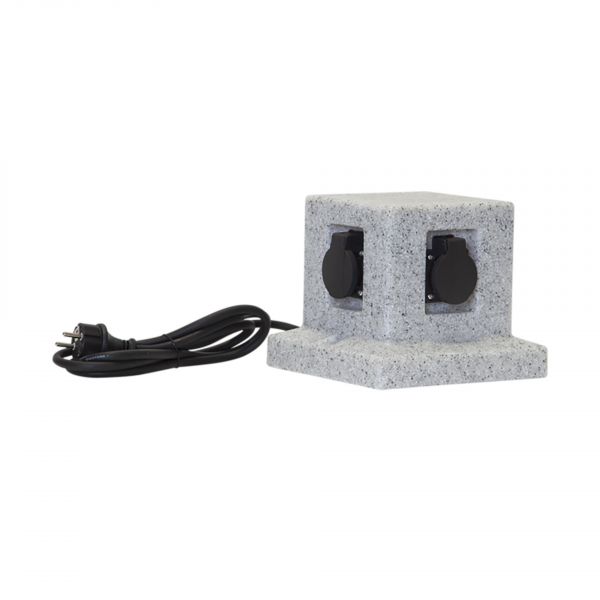 Plugge - Gartensteckdose in Steinoptik - 20 x 18 x 20 cm - Verteiler mit 4 Ausgängen - IP 44