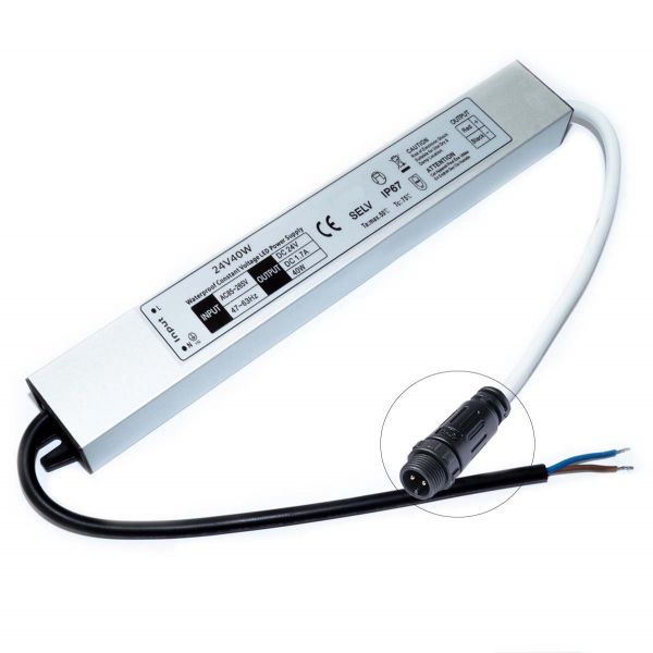 Plug & Play 24V DC – wasserfestes Netzteil stabilisiert – 1,67A – 40Watt – IP67