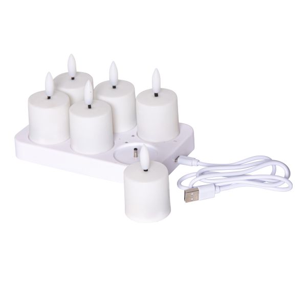 Flamme - Kerzen Set für innen - Weiß - Höhe: 8,5 cm - Akkubetrieb - sanft flackernd