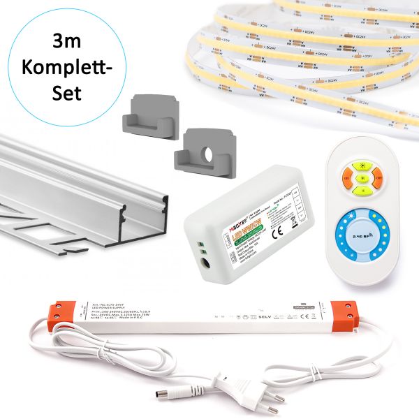 3m Aluminium Fliesenabschluss Profil mit 24V COB LED Streifen