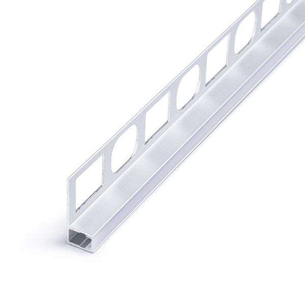 Aluminium LED Profil Fliesenabschluss, schmal, diffuse Abdeckung, 2,78 x 1,1cm