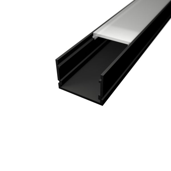 schwarzes Aluminium LED Aufputz Profil in Wunschlänge, Classic Maxi, 3,0 x 2,0cm