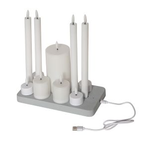 Flamme - Kerzen Set für innen - Weiß - Höhe: 5/ 8/ 15/ 26 cm - Akkubetrieb - sanft flackernd Flamme - Kerzen Set für innen - Weiß - Höhe: 5/ 8/ 15/ 26 cm - Akkubetrieb - sanft flackernd