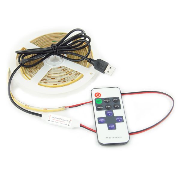5V COB LED Streifen - 3m USB-Set mit Controller und Fernbedienung, neutralweiß, 4000K, IP65