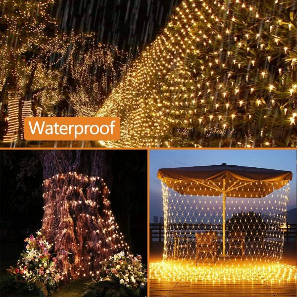 LED Lichternetz, 204 LEDs, 3x2m, mit Fernbedienung, Wasserdicht, Lichtervorhang, warmweiß