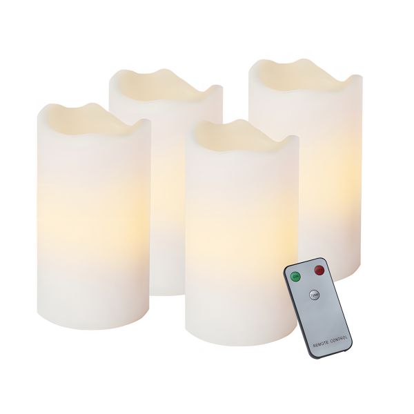Star Trading, 4er-Set weiße LED-Adventskerzen, Lichtfarbe warmweiß, inkl. Fernbedienung und Timer, 1