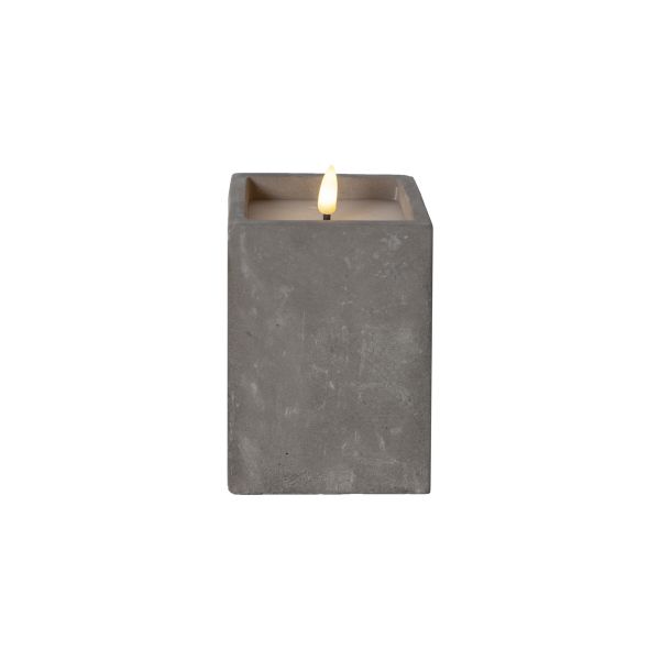 Star Trading, quadratische LED Stumpenkerze - Flamme Stripe - Beton Design - warmweiß, Timerfunktion