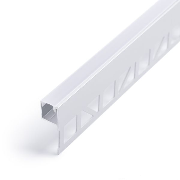 Aluminium LED Profil Fliesenabschluss, nach oben abstrahlend, diffuse Abdeckung, 1,19 x 1,2cm
