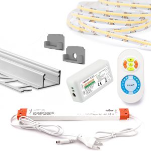 3m Komplett-Set Aluminium Fliesenabschluss Profil mit 24V COB LED Streifen 3m Komplett-Set Aluminium Fliesenabschluss Profil mit 24V COB LED Streifen