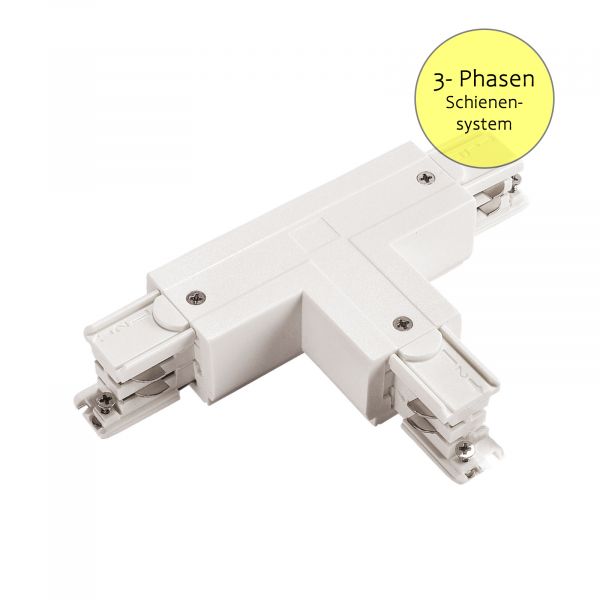 T - Verbinder für 3-Phasen-Stromschienensystem - Schutzleiter innen links, weiß