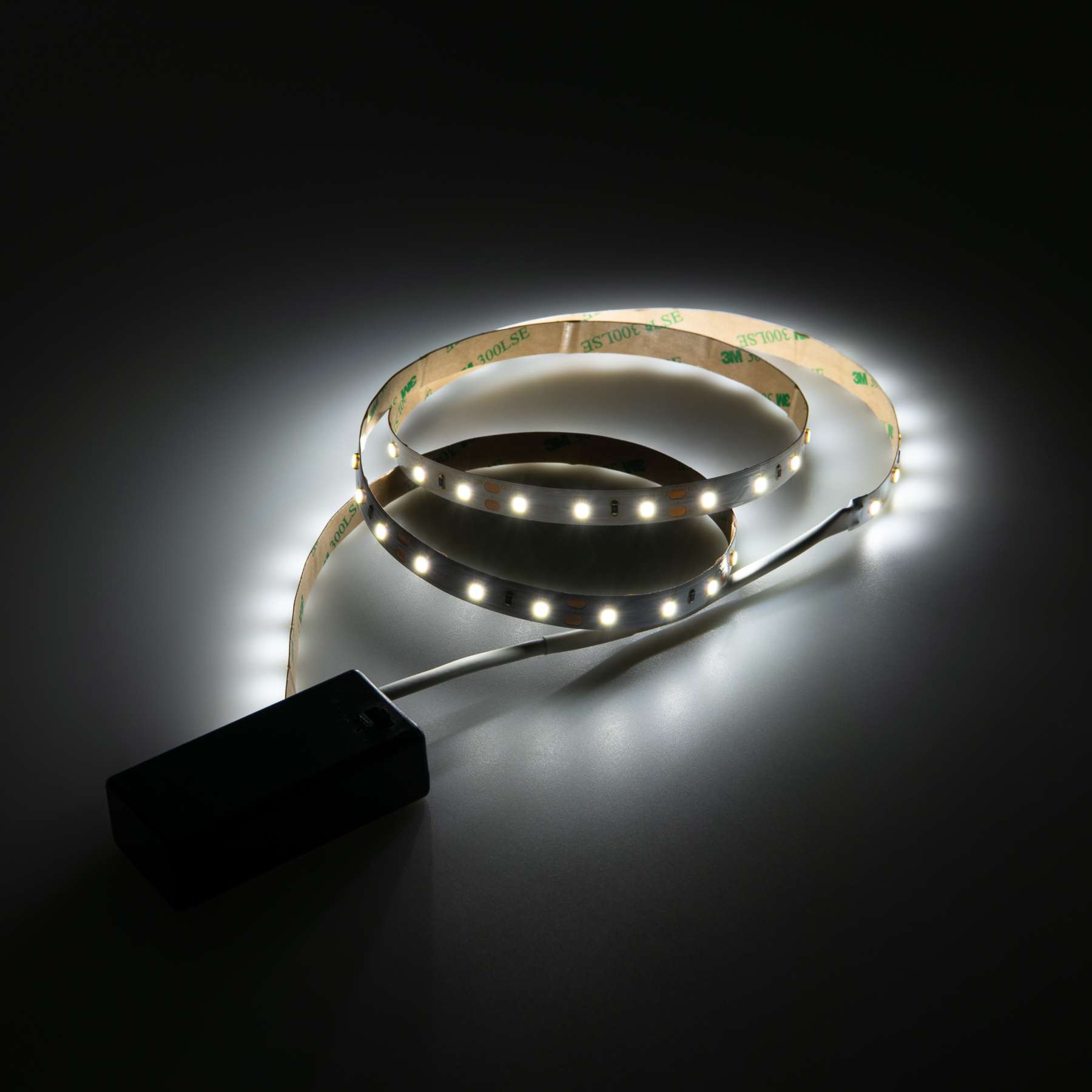 batteriebetriebenes LED Streifen Set, Lichtfarbe Weiß, 9V Block