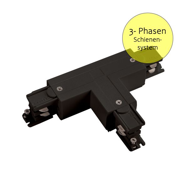 T - Verbinder für 3-Phasen-Stromschienensystem - Schutzleiter außen rechts, schwarz